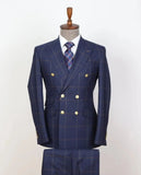 Aidase Gentle New Arrival Men Suit Tailor-Made 2 Pieces Plaid Gold Buttons Blazer Pants Double Breasted Wedding Groom Prom Tailored