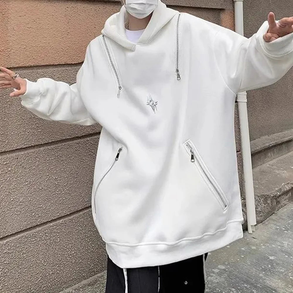AIDASE  -  Y2k Mens Hoodie Metal Zipper Pocket Hooded Sweatshirt Autumn Casual Deconstruction Street Smart American Hip-Hop Jacket Unisex aidase-shop