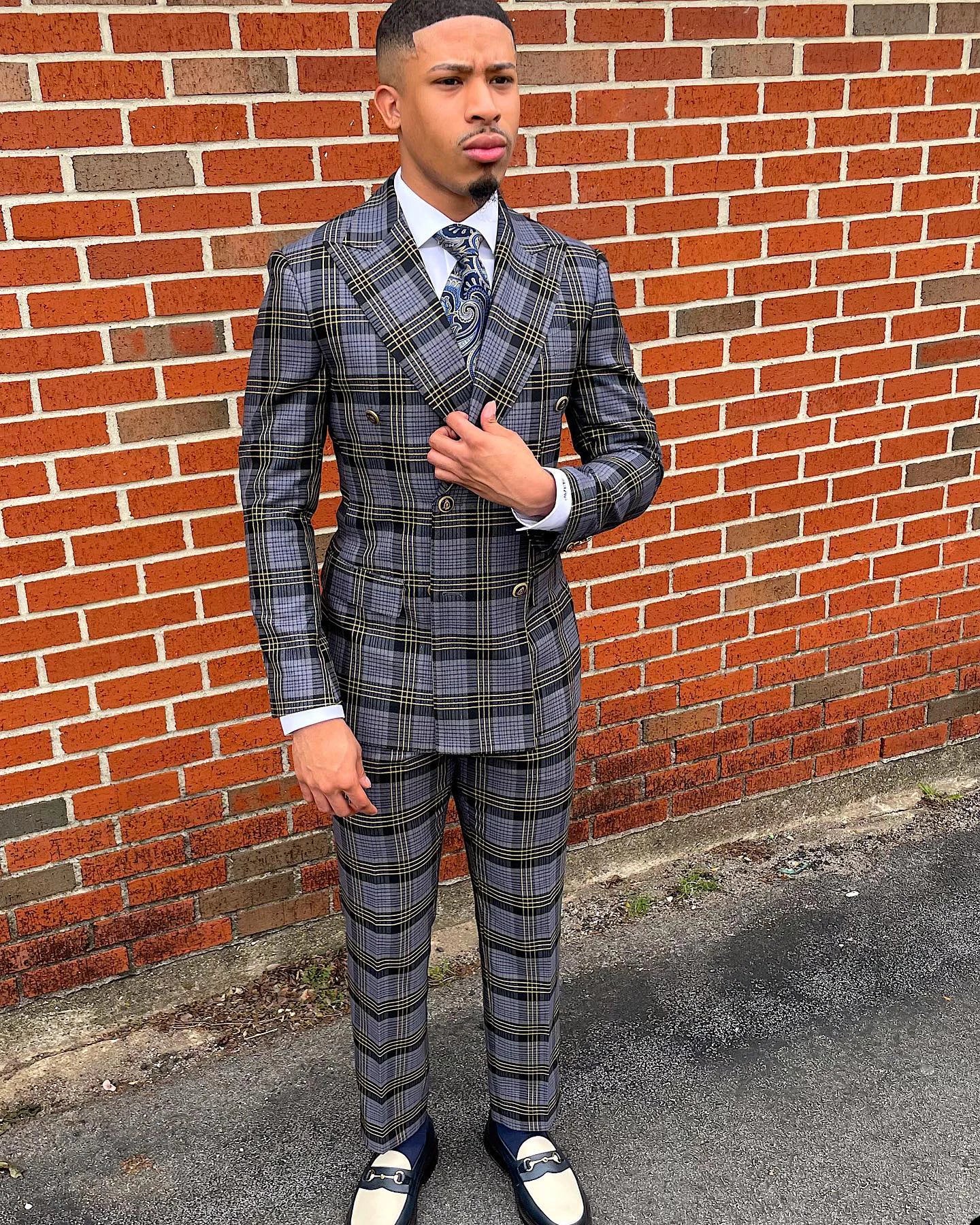 Aidase New Men's Suit 2 Pieces Blazer Pants Double Breasted Peaked Lapel Plaid Formal Stripes Wedding Groom Tailored Costume Homme aidase-shop
