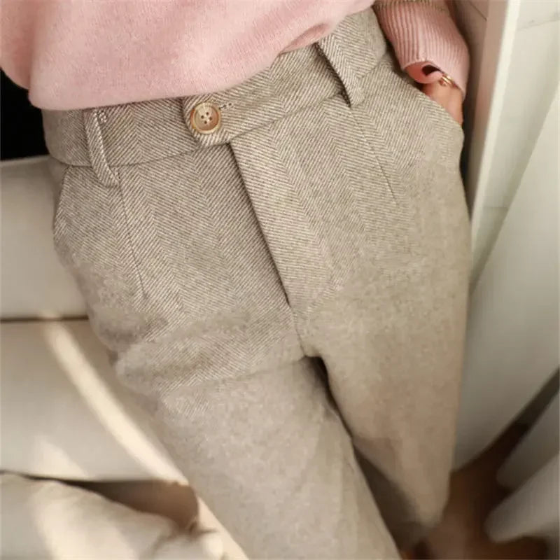 Aidase Woolen Pants Women's Harem Pencil Pants Autumn Winter High Waisted Casual Suit Pants Office Lady Women Trousers aidase-shop