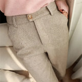 Aidase Woolen Pants Women's Harem Pencil Pants Autumn Winter High Waisted Casual Suit Pants Office Lady Women Trousers aidase-shop