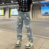 Aidase Y2K Blue Baggy Jeans Men's New Streetwear American Retro Printed Letter Pants Straight Hip-hop Loose Denim Trousers aidase-shop