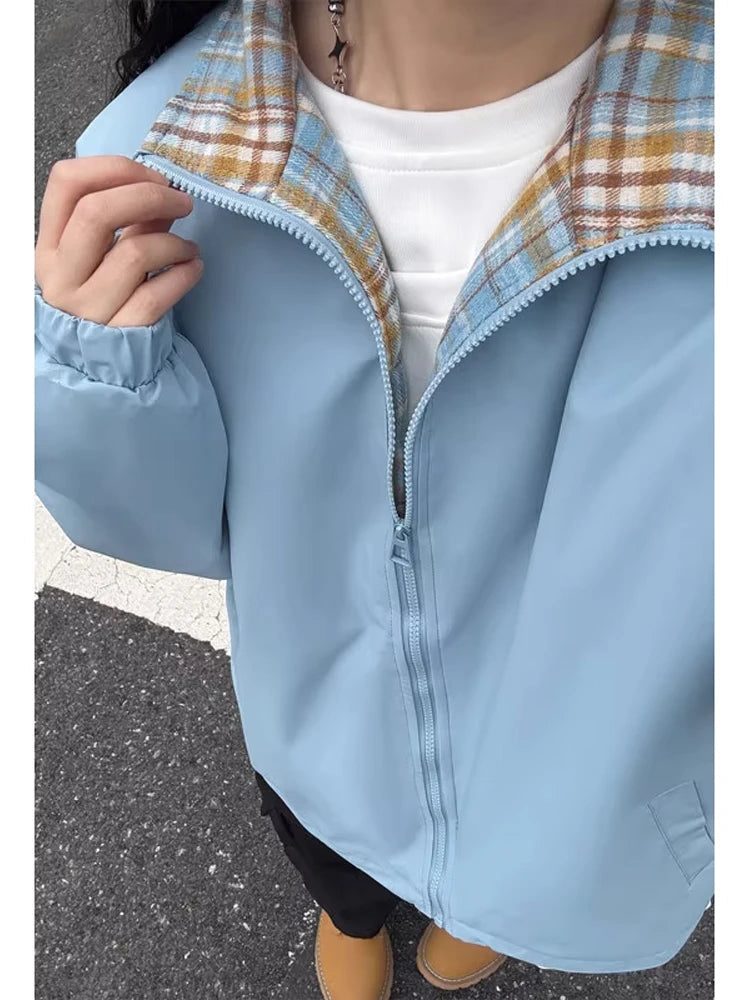 AIDASE  -  Autumn Cleanfit Plaid Interior Workwear Jaet Men's Rigorous Haome Stand Collar Casual Couple's Outerwear aidase-shop