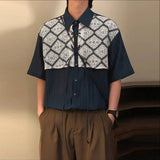 AIDASE  -  Men Shirt Lace Patchwork Pleated Lapel Short Sleeve Men Clothing Summer Streetwear 2025 Loose Fashion Casual Male Shirts aidase-shop