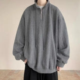 AIDASE  -  American Retro Zip-Up Collar Jacquard Sweatshirt Men's Winter Plush Oversized Couple Coat aidase-shop