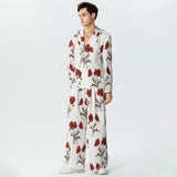 Aidase Fashion Men Sets Streetwear Flower Printing Lapel Long Sleeve Blazer & Pants 2PCS Loose Men's Casual Suits S-5XL