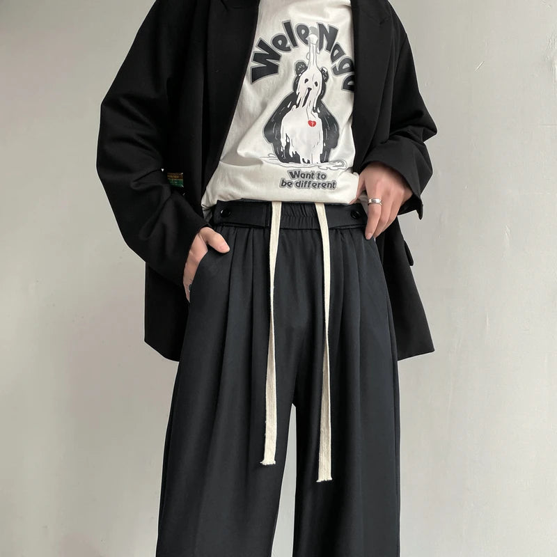 Aidase Khaki Black Suit Pants Men Fashion Social Men Dress Pants Korean Loose Wide Leg Pants Men Straight Casual Trousers M-2XL aidase-shop