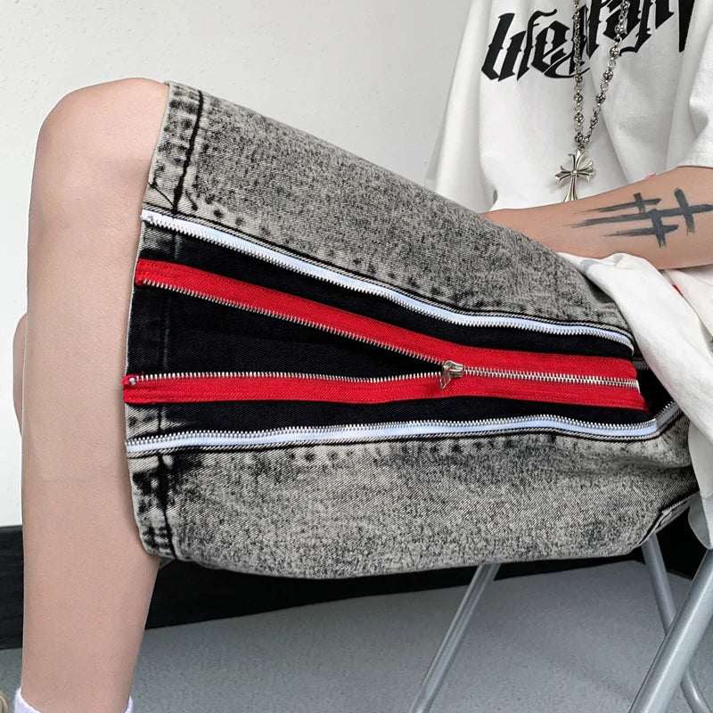 Aidase Men's Denim Casual Shorts Zippers Style All-match Trend Jeans Summer Unisex Cargo Streetwear aidase-shop