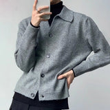 AIDASE  -  Mens Retro Solid Color Lapel Y2k Cardigan Sweater Autumn And Winter Street Fashion Trend Lazy Style Knitted Sweater Jacket Men aidase-shop