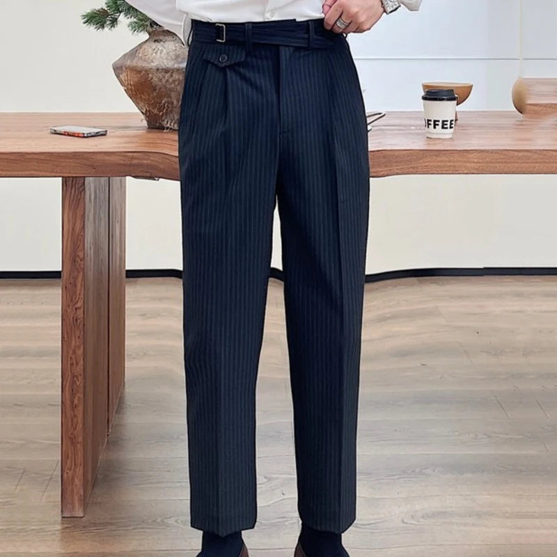 Men's Fashion Fall Stripe Straight Men Clothes Office Trousers Luxury High Waist Casual Pants Korean Versatile Slim Long Pants aidase-shop