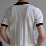 AIDASE  -  Knitting Short Sleeve Turn-down Collar Polos Men Summer New Casual Breathable Knit Polo Shirt Classic Mens Patchwork Polo Shirts aidase-shop