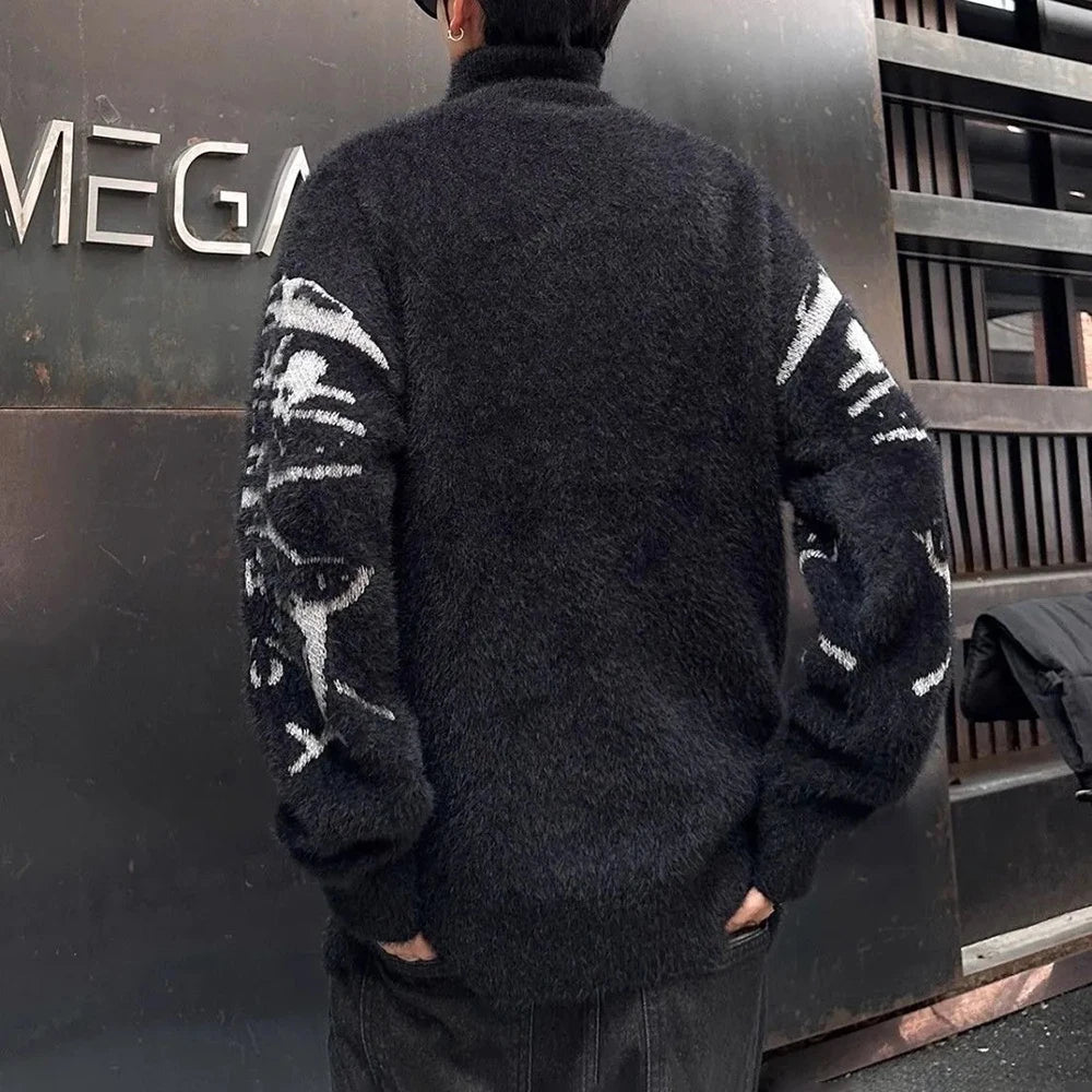 AIDASE  -  American Retro Butterfly Jacquard Zipper Cardigan Sweater Men Autumn Winter Trendy Street Lazy Loose Knitted Jacket Men Clothing aidase-shop
