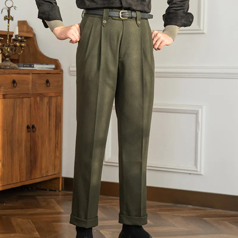 Aidase British Winter High Waist Casual Men Straight Pants High Quality Versatile Slim Long Pants Men Fashion Clothes Office Trousers aidase-shop