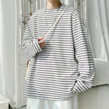 AIDASE  -  Spring Autumn Striped T-Shirts Men Round Neck Long Sleeve Loose Casual Tshirt Male Streetwear Tees Fashion Tops Plus Size