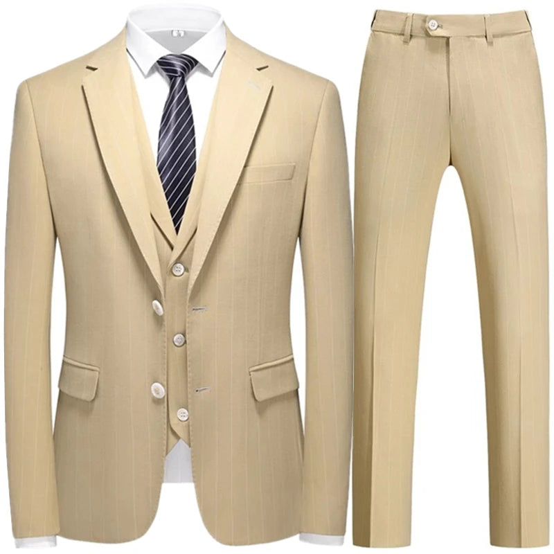 Aidase Fashion New Men Leisure Boutique Business Plaid Striped Suit Vest Pants 3 Pcs Set Casual Dress Blazers Jacket Coat Trosers aidase-shop