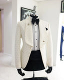 Aidase Men's Suit 2 Pieces White Blazer Black Pants One Button Wide Lapel Business Beads Formal Work Wear Wedding Groom Costume Homme aidase-shop
