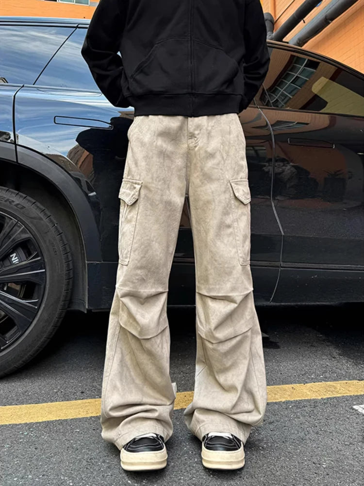 AIDASE  -  Retro Chinese Sle Tie Dye Marble Pattern Workwear Jeans Casual Straight Leg Slim Fit Straight Leg Summer Autumn Men's Pants aidase-shop