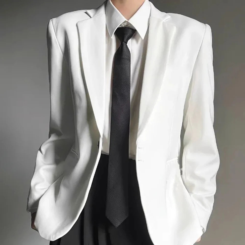 AIDASE  -  Autumn Winter Men's Solid Color Long-Sleeved Suit Jacket American Retro Fashion Trend High Street Loose Simple Niche Men's Tops aidase-shop