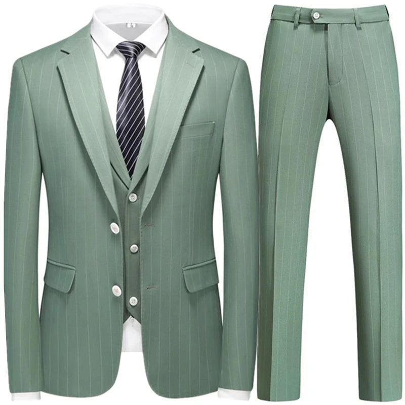 Aidase Fashion New Men Leisure Boutique Business Plaid Striped Suit Vest Pants 3 Pcs Set Casual Dress Blazers Jacket Coat Trosers aidase-shop