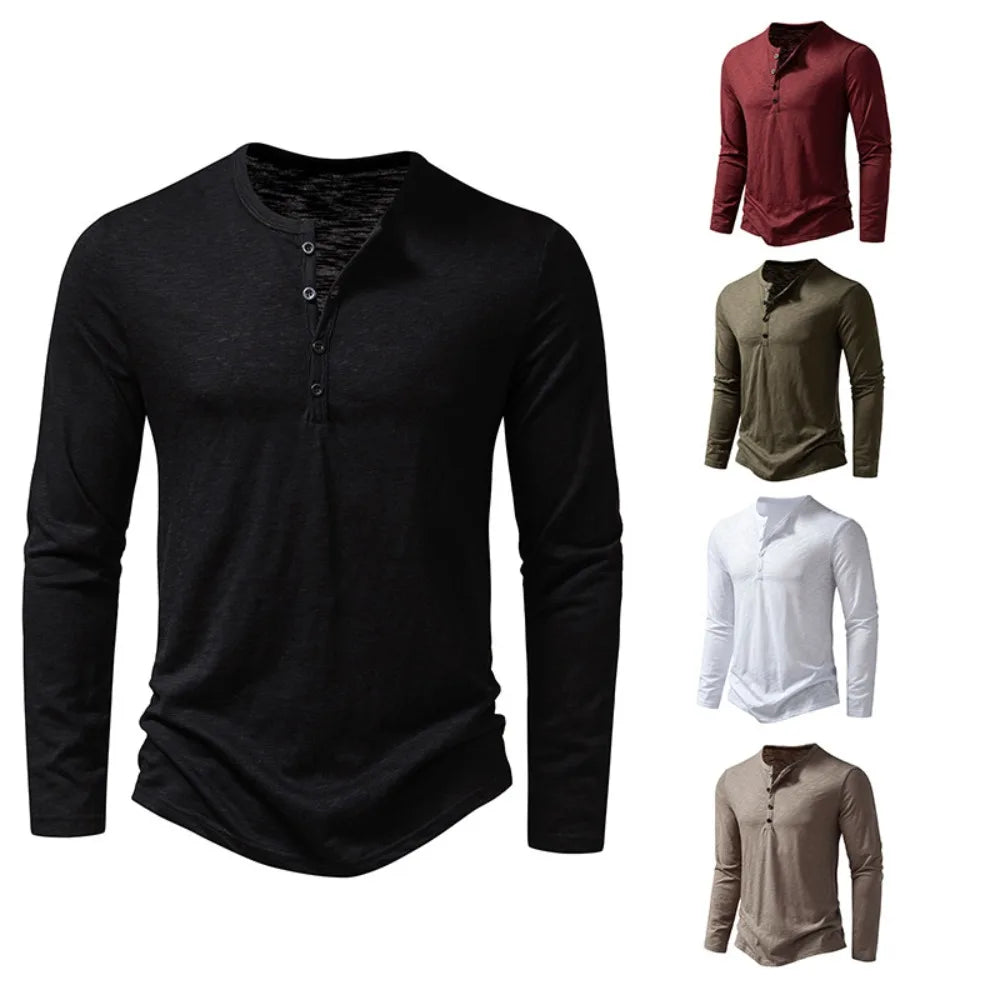 AIDASE  -  Spring Autumn Men Classic Casual Soild Color Shirt Men Fashion Tops Tees Men Slim Fit Long Sleeve Tshirt Tee Shirt aidase-shop