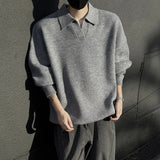 AIDASE  -  Autumn Winter Men's Sweater Korean Style Loose Long Sleeve Lapel Solid Color Male Pullover Fashion Casual Tops 21E7478 aidase-shop