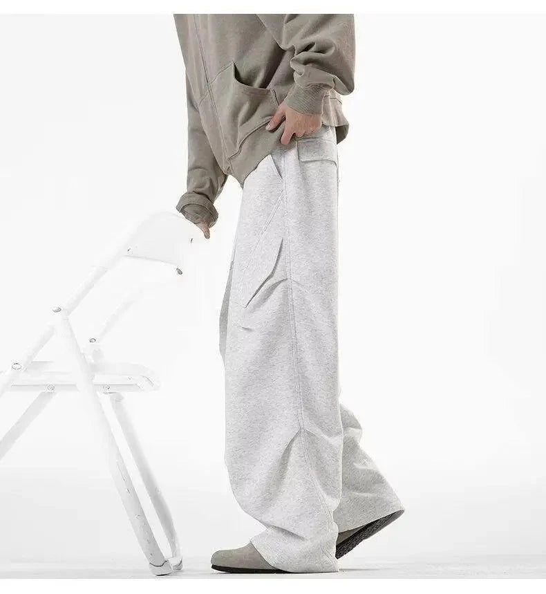 AIDASE  -  High Waist Men Sports Pants American Style Loose Draped Straight Wide Leg Casual Drawstring Trousers Autumn New 21E7679 aidase-shop