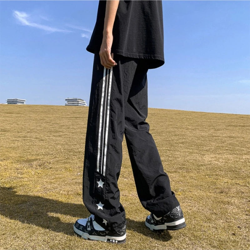Aidase American Quick-drying Sports Casual Pants Men Korean Style Trendy High Street Overalls Loose Straight Striped Long Pants Chic aidase-shop