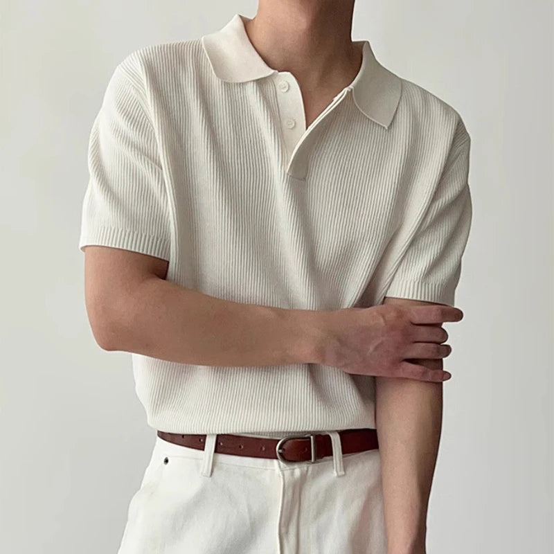 AIDASE  -  Mens Short Sleeve Slim Casual Polo Shirts Summer Stylish Solid Color Men's Knitted Polo Shirt Streetwear Fashion Knitting Polos aidase-shop
