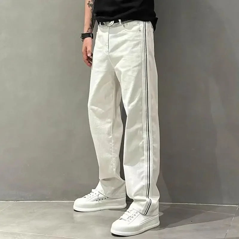 Aidase Trousers White Straight Male Cowboy Pants Retro Jeans for Men Classic Cheap Denim Aesthetic Stylish Baggy 90s Streetwear Loose aidase-shop