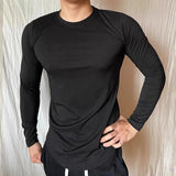AIDASE  -  Sports Long-sleeved T-shirt Fitness Tights Slim Elastic Striped Round Neck Casual aidase-shop