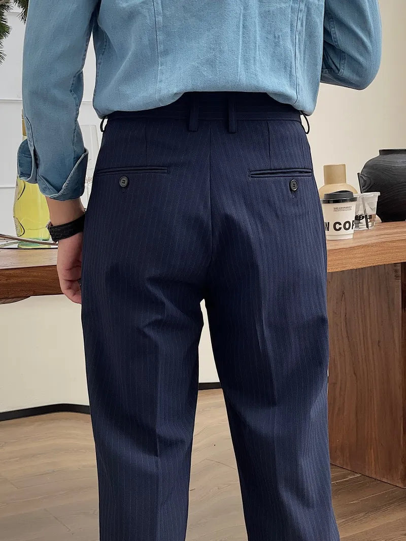 Men's Fashion Fall Stripe Straight Men Clothes Office Trousers Luxury High Waist Casual Pants Korean Versatile Slim Long Pants aidase-shop