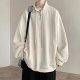 AIDASE  -  American Retro Zip-Up Collar Jacquard Sweatshirt Men's Winter Plush Oversized Couple Coat