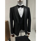 Aidase High-end Black Men Suits 3 Piece Elegant Shawl Lapel Singe Button Male Suit Slim Groom Wedding Party Tuxedo (Jacket+Vest+Pants) aidase-shop