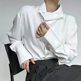 AIDASE  -  Spring New Men's Long Sleeve Solid Color Shirt Elegant Retro High-End Fashion Loose Neckline Design Irregular Men's Tops aidase-shop