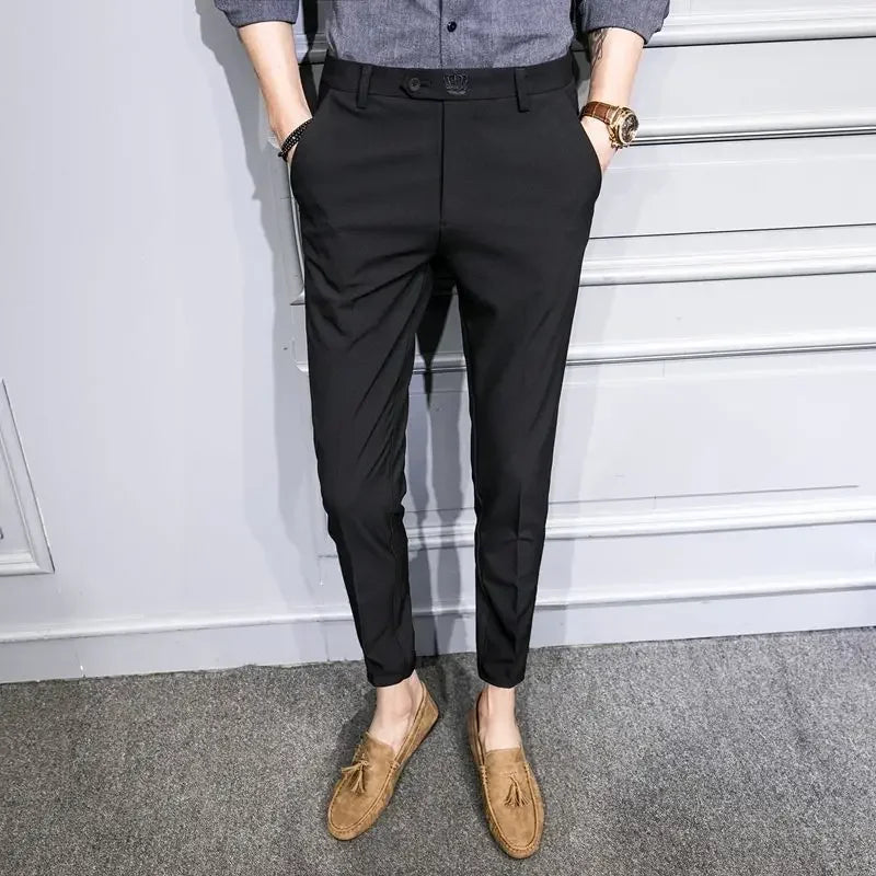 Aidase Slim Fit Social Man Suits Pants Tailoring Business Tressed Elastic Stretch Trousers for Men Dress Chinese Homme Summer Up