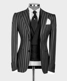 Aidase Men's Suit 3 Pieces Blazer Vest Pants Peaked Lapel Single Breasted Tuxedo Wedding Groom Pinstripes Formal Tailored Costume Homme aidase-shop