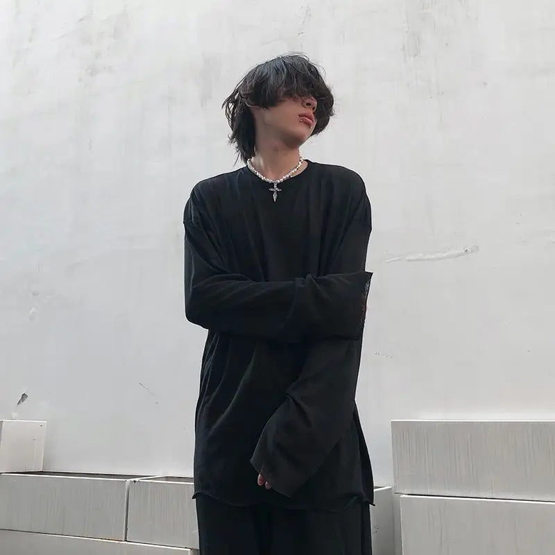 AIDASE  -  ropa hombre Men's Casual Long Sleeve T Shirt O-neck Solid Color Breathable Men Streetwear Soft Clothing Fashion Male Shirts Tops aidase-shop