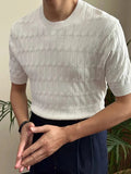 AIDASE  -  Summer Fashion Solid Color Slim Fit T-shirts Men Casual Short Sleeve Crew Neck Jumper Stylish Crochet Textured Knitted Tops Mens aidase-shop