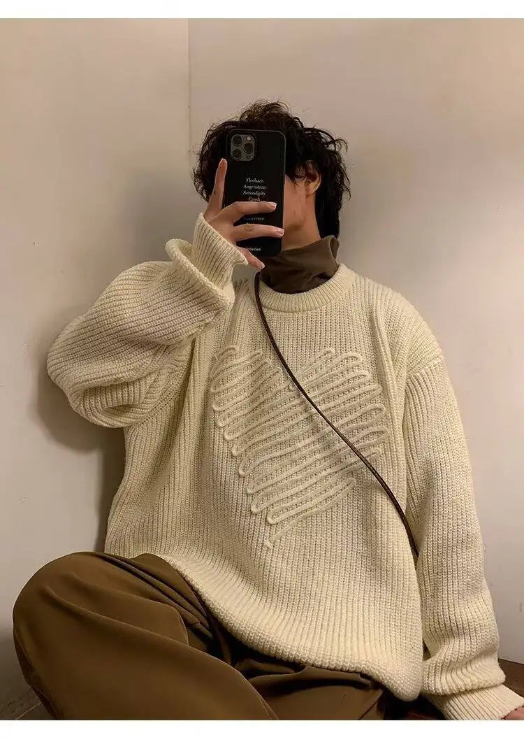 AIDASE  -  Casual Men Knitwear Sweater Square Block Jacquard Patchwork Design Long Sleeve Round Neck Solid Color Pullovers 21E7644 aidase-shop