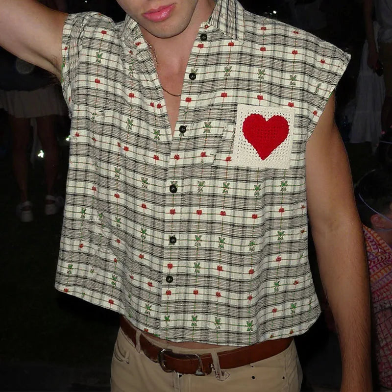 AIDASE  -  Men Shirt Plaid Patchwork Lapel Sleeveless Loose Male Shirts Summer Cotton Steetwear 2025 Casual Men Clothing Vacation aidase-shop