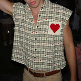 AIDASE  -  Men Shirt Plaid Patchwork Lapel Sleeveless Loose Male Shirts Summer Cotton Steetwear 2025 Casual Men Clothing Vacation aidase-shop