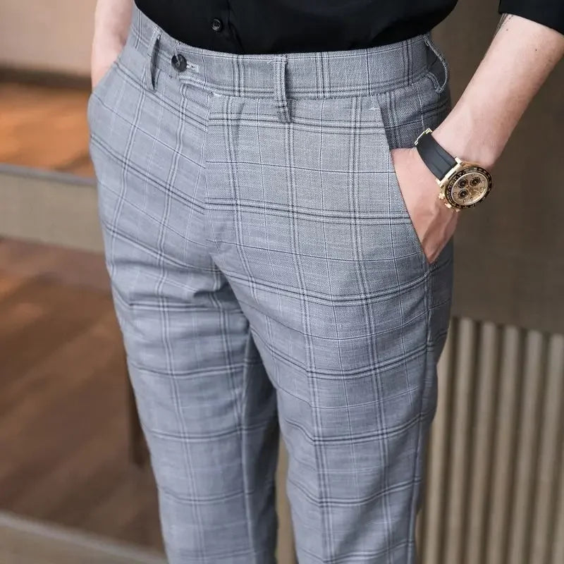 Aidase Slim Fit Social Man Suits Pants Tailoring Business Tressed Elastic Stretch Trousers for Men Dress Chinese Homme Summer Up