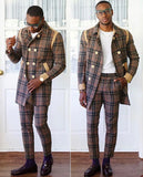 Aidase Modern Plaid New Men Suit Tailor-Made 2 Pieces Blazer Pants Single Breasted Peaked Lapel Tuxedo Wedding Groom Prom Tailored