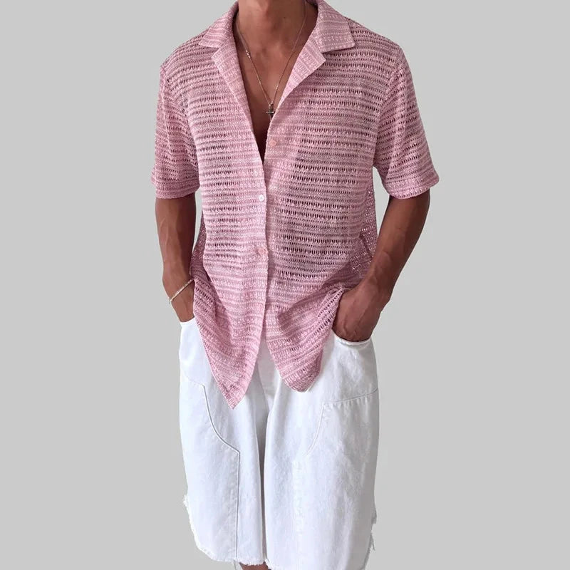 AIDASE  -  Tops Spring Summer New Men's Tide High Street Sheer Turn-Down Collar Trendy Niche Chic Casual Short Sleeve Shirt Ins W11470 aidase-shop