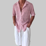AIDASE  -  Tops Spring Summer New Men's Tide High Street Sheer Turn-Down Collar Trendy Niche Chic Casual Short Sleeve Shirt Ins W11470 aidase-shop
