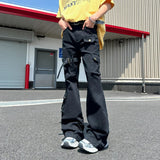 AIDASE  -  Lace-Up Flared Men Jeans American Style High Street Multi-Pocket Cargo Denim Pants Slim Fit Solid Color Trousers 21E6810 aidase-shop