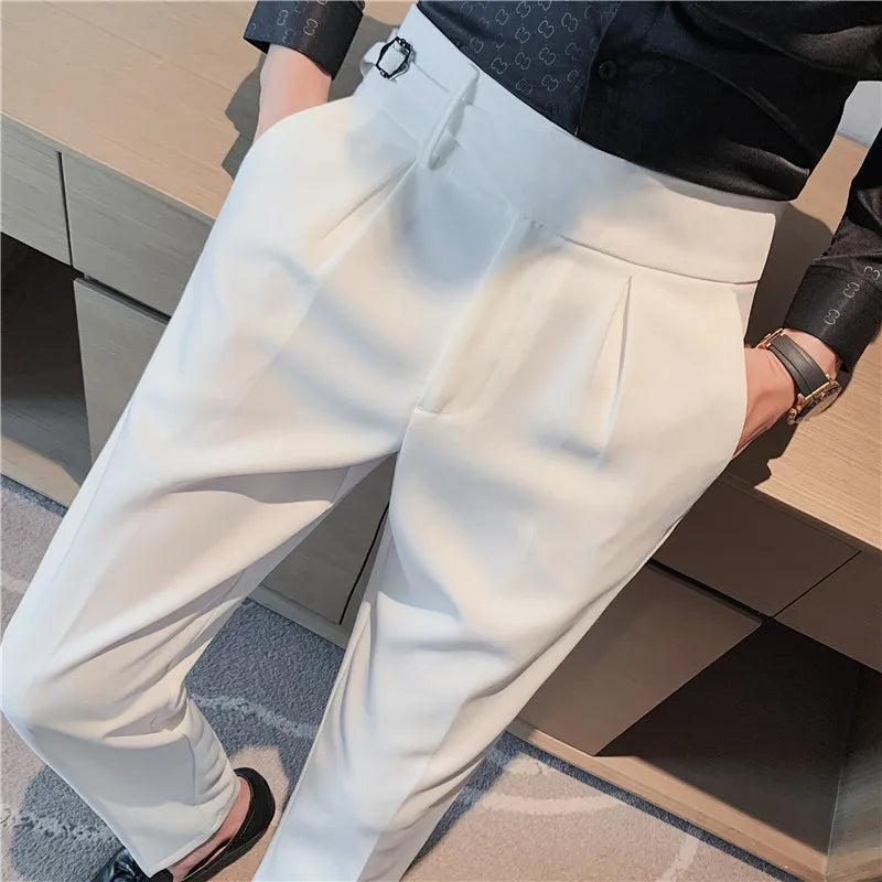 Men British Style Suits Pants New Male Solid High Waist Trousers High Quality Men Formal Slim Fit Business Casual Suit Pants aidase-shop