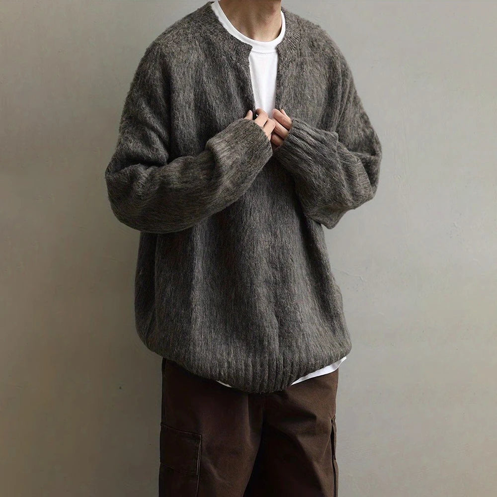 AIDASE  -  American Street Fashion Solid Color V-Neck Sweater Men Autumn And Winter Lazy Style High-End Casual Knitted Sweater Jacket Men aidase-shop