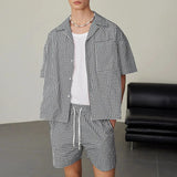 AIDASE  -  Men Plaid Sets Summer Vacation Streetwear Lapel Short Sleeve Shirt & Shorts 2PCS 2025 Loose Fashion Men's Casual Suits