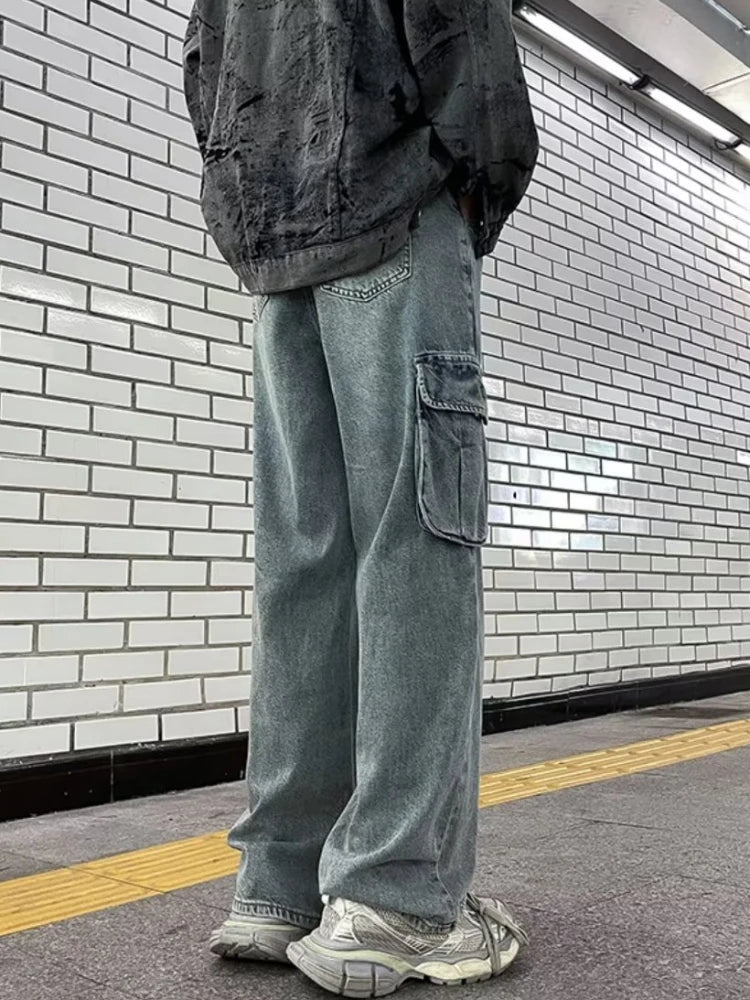 Aidase Men Jeans Multi Pockets Daily Hip Hop Casual Chic Teenagers All-match Mopping Washed Trousers Comfortable Classic Korean Style aidase-shop
